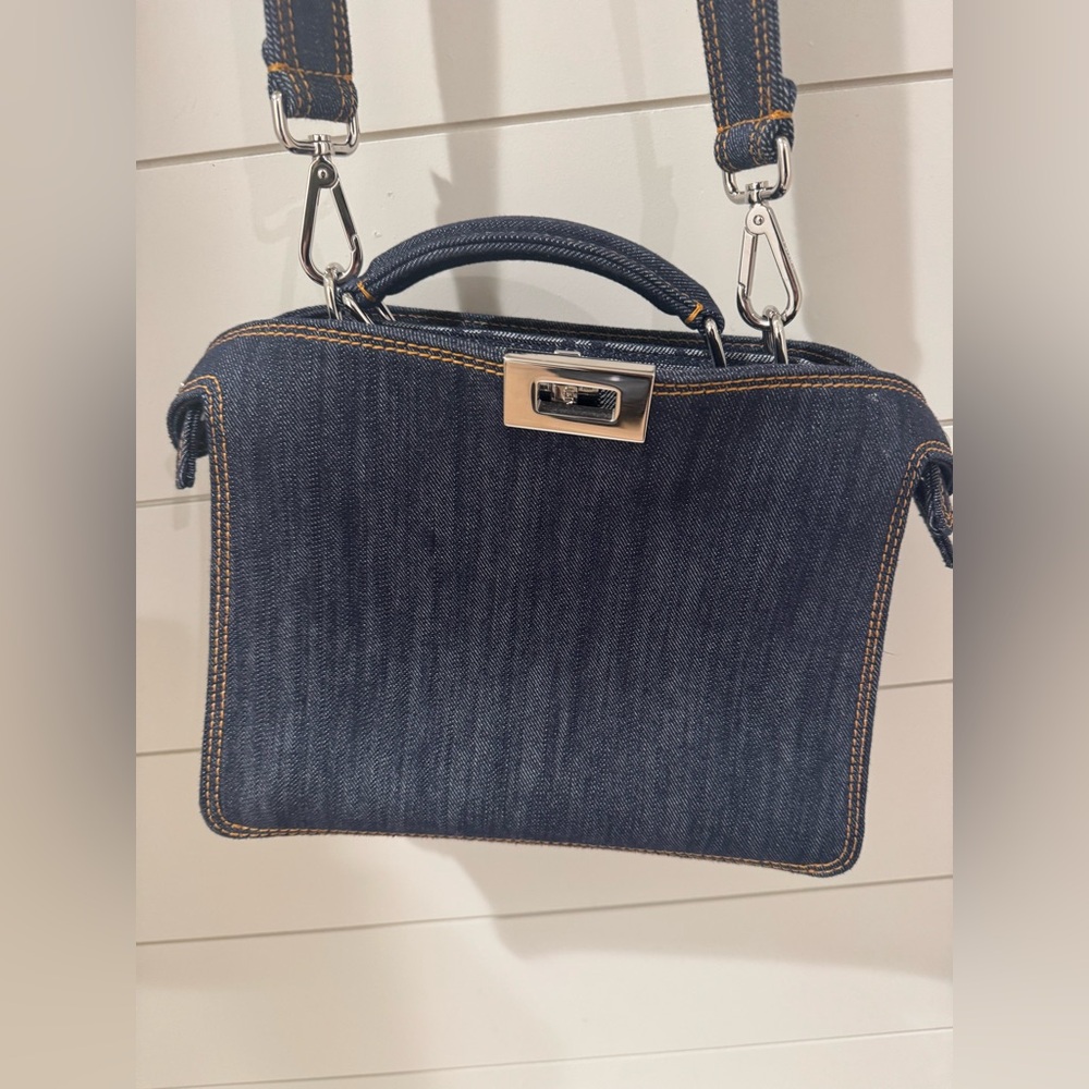 FENDI Peekaboo Iseeu Mini Denim Tote Bag In Blue - Picture 5 of 6